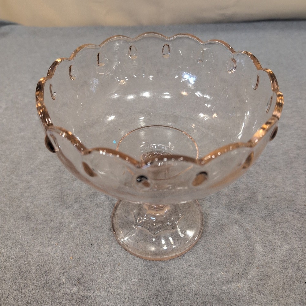 Indiana Glass Garland Teardrop Pink Pedestal Compote Bowl Scalloped Rim Vintage - Picture 2 of 6